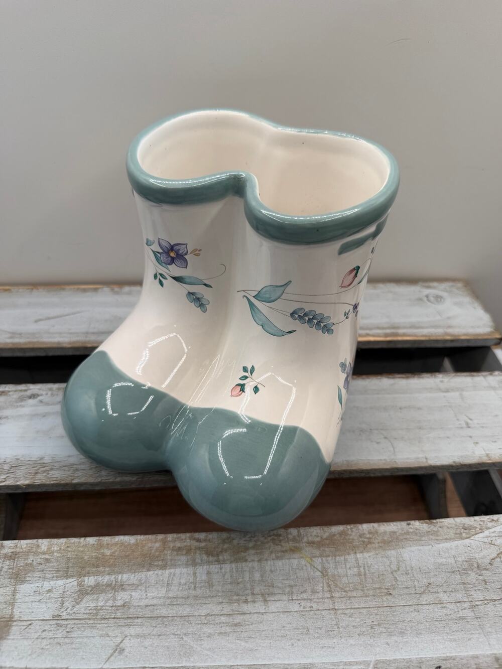 Pfaltzgraff April Floral Ceramic Rain Boot Planter/Utensil Holder/ Vase - 6"